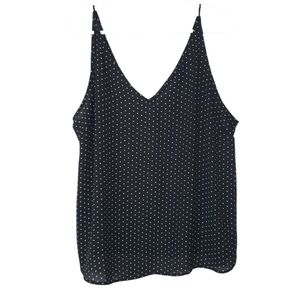 Active USA Black Poke A Dot Tank Camisole Top Spaghetti Straps Womens Size Large